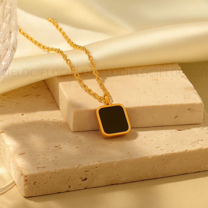 Black Square Necklace, Elegant Minimal Pendant Necklace