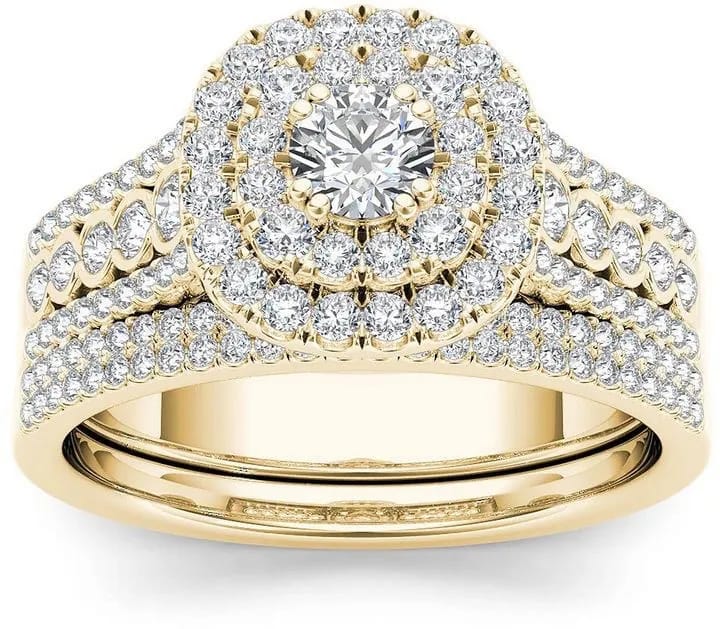 Gold Zircon Diamond Ring