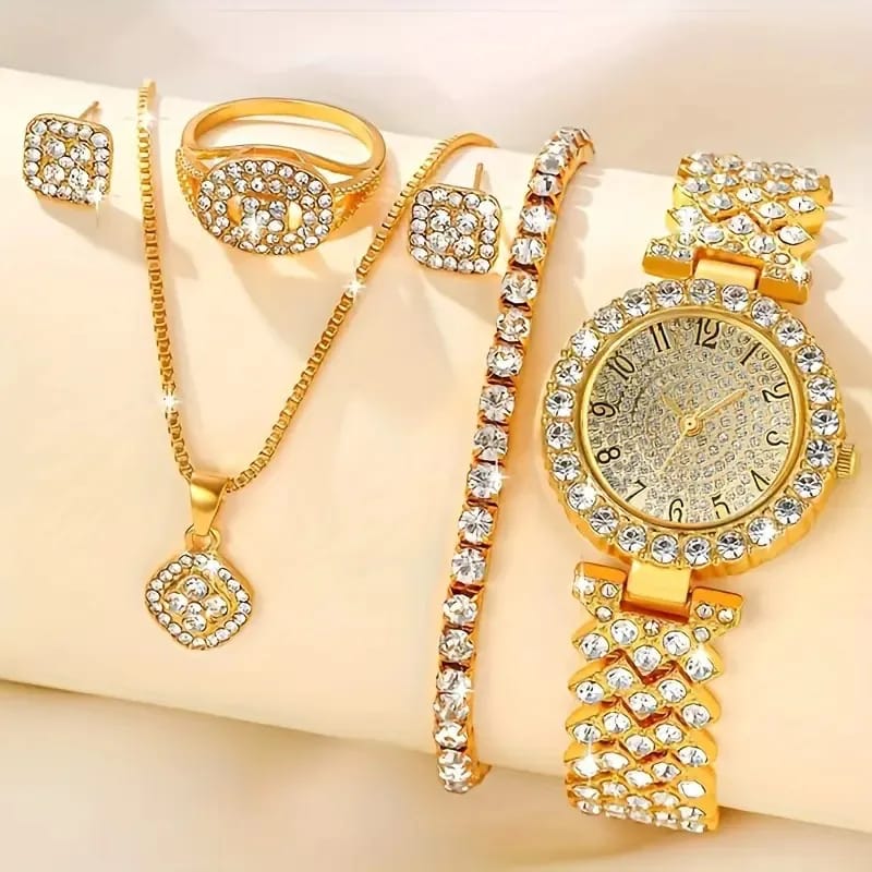 Women Diamond Watch & Bracelet Set