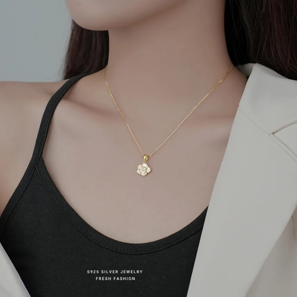 S925 Silver Camellia Pendant Necklace