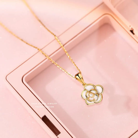 S925 Silver Camellia Pendant Necklace