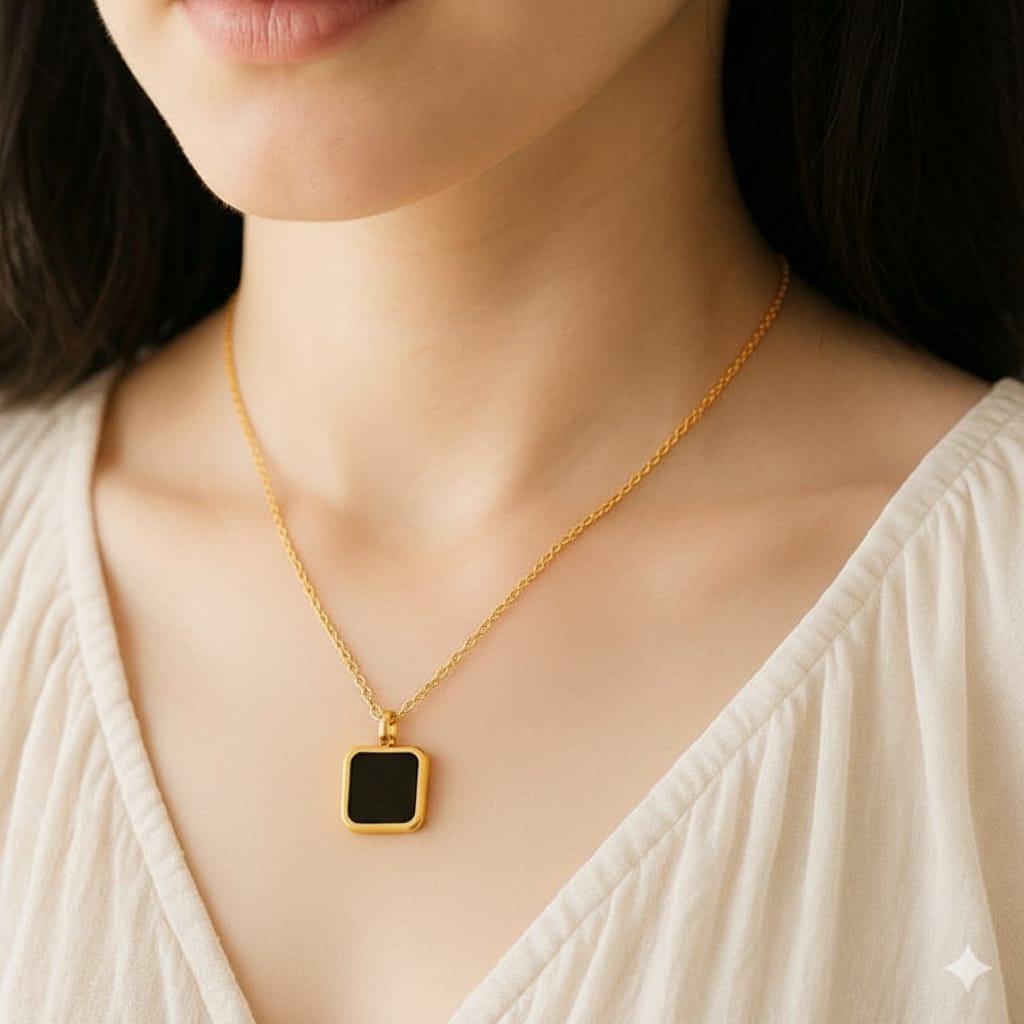 Black Square Necklace, Elegant Minimal Pendant Necklace