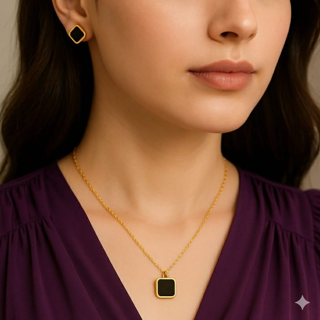 Black Square Necklace, Elegant Minimal Pendant Necklace