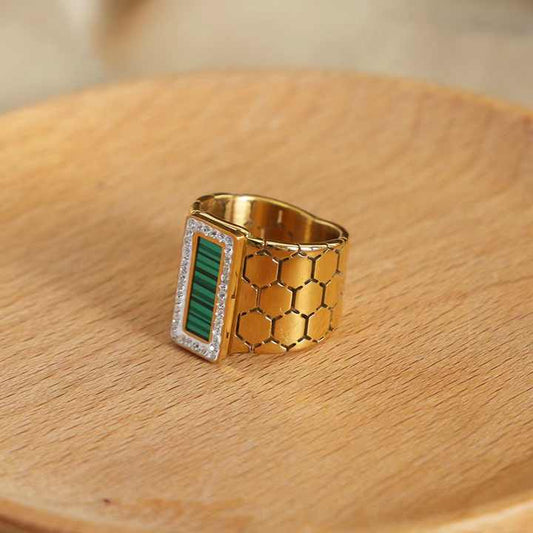 Luxury Gold Honeycomb Rectangle Stone Ring