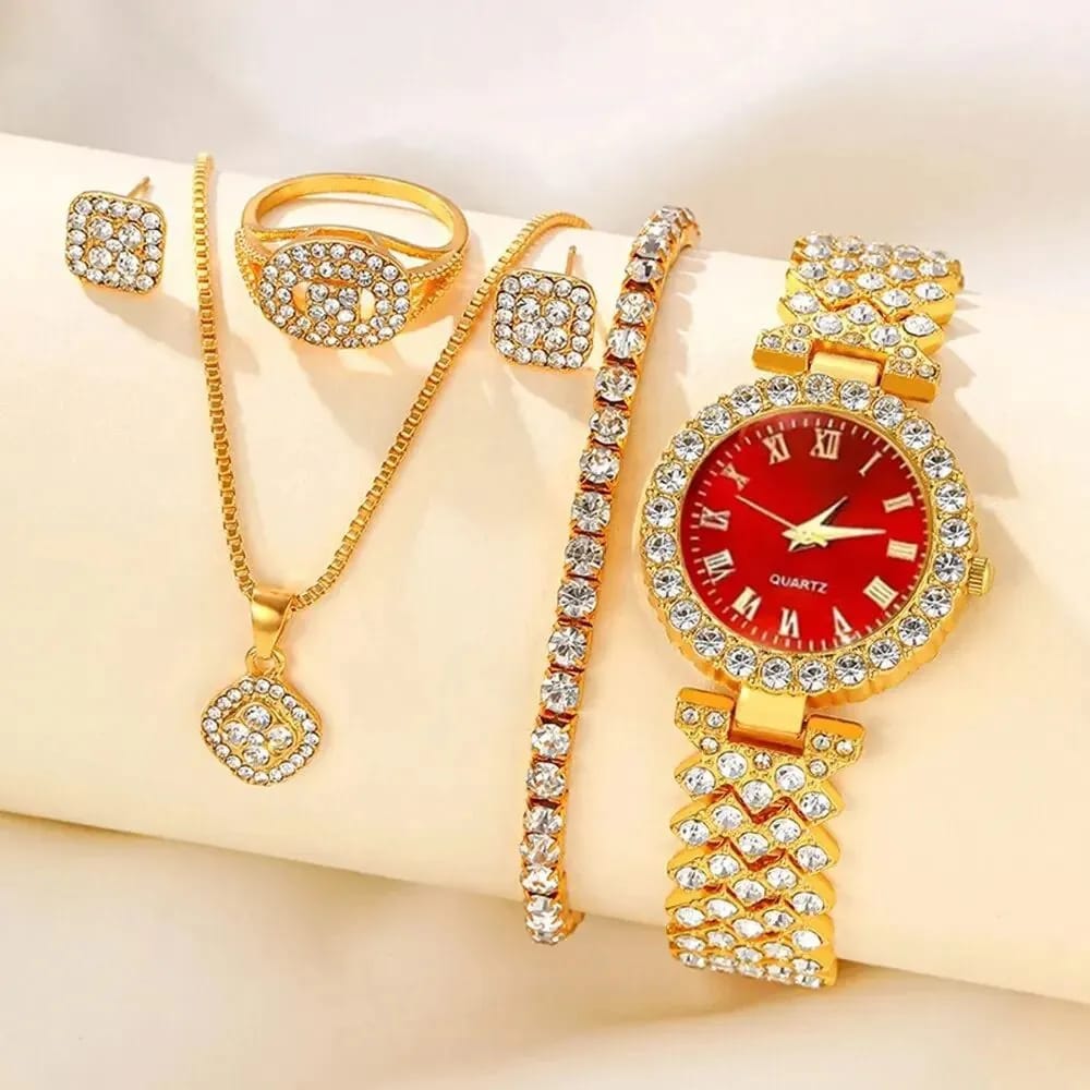 Women Diamond Watch & Bracelet Set