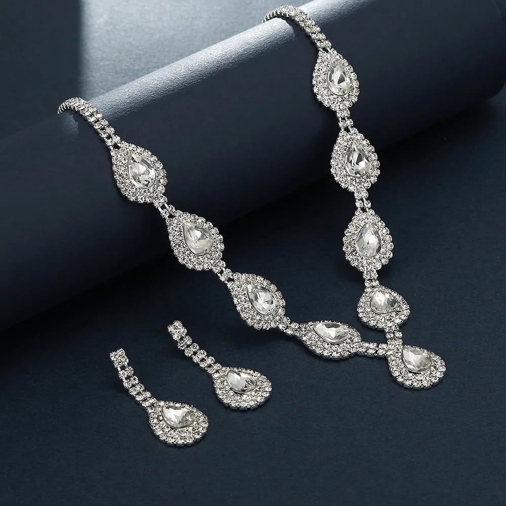 Bridal Rhinestone Zircon Necklace & Earrings Set