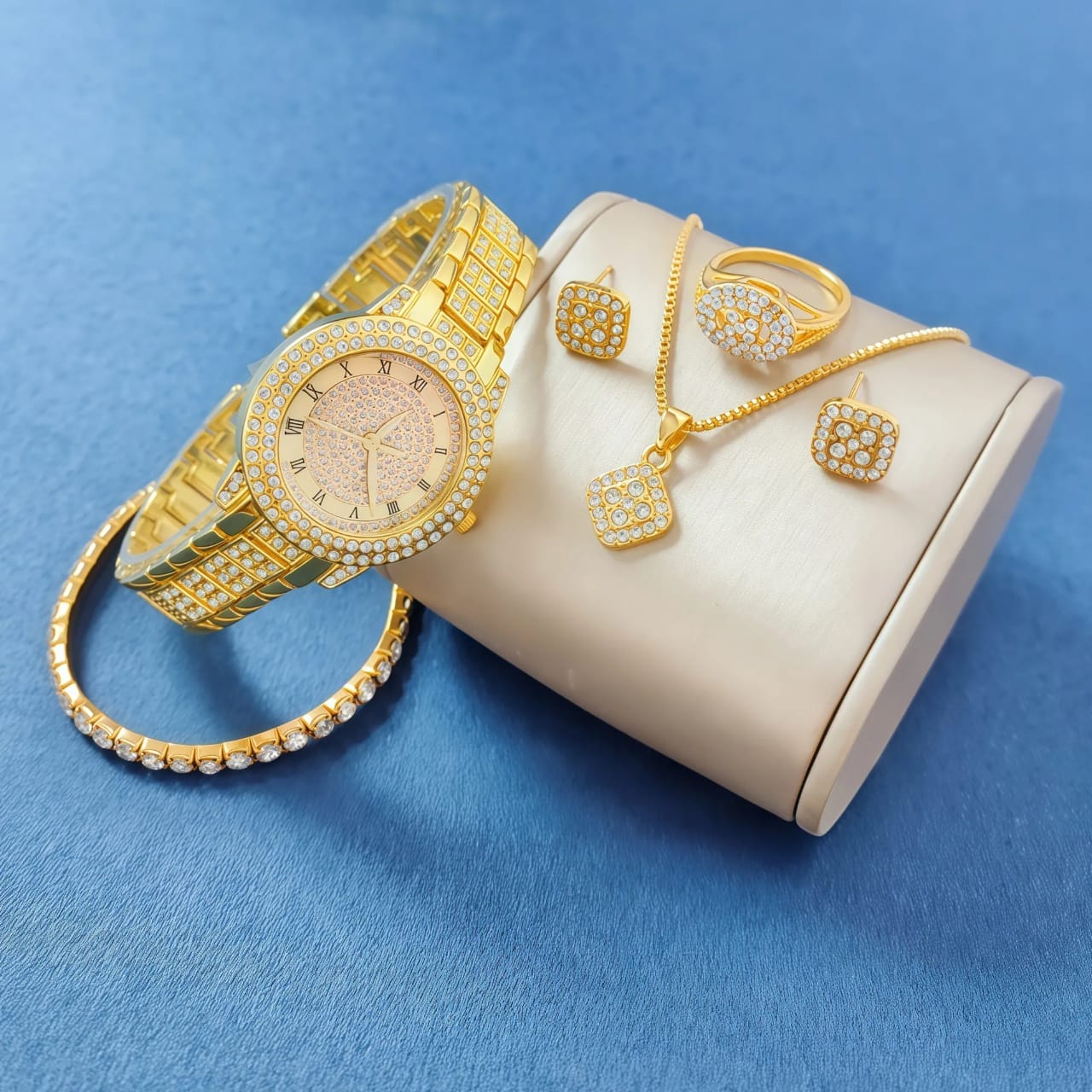 Women Diamond Watch & Bracelet Set