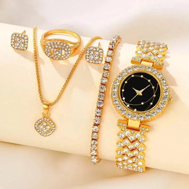 Women Diamond Watch & Bracelet Set